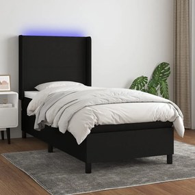 Letto a Molle con Materasso e LED Nero 90x200 cm in Tessuto