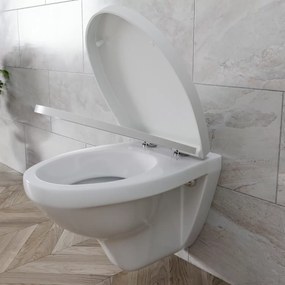 Sedile WC Copriwater Tavoletta UNIVERSALE Rapido Montaggio Con Soft Close Chiusura Ammortizzata Adatta Per Tutti i WC Standard Facile Da Pulire In Plastica Antibatterica 458 x 370 Mm Bianco (Forma O)