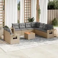 Set Divano da Giardino 10 pz con Cuscini Beige in Polyrattan 3224631