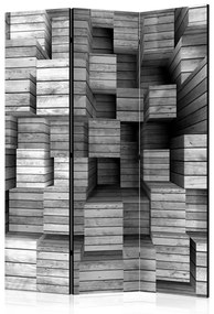 Paravento Precisione Grigia - figure geometriche di legno grigie con effetto 3D