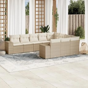 Set divano da giardino 10 pz con cuscini beige in polyrattan
