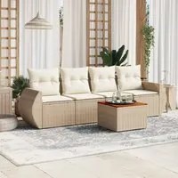 Set Divano da Giardino 5 pz con Cuscini Beige in Polyrattan 3224882