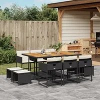 Set da Pranzo da Giardino 11 pz con Cuscini in Polyrattan Nero 3278102