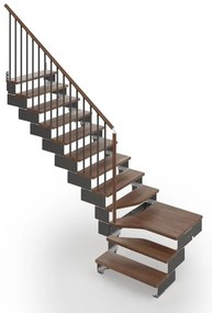 Scala a rampa ¼ di giro Gala IRIS, larghezza 80 cm, struttura in acciaio grigio antracite, gradini in legno faggio, colore noce