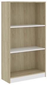 Libreria a 3 Ripiani Bianco e Sonoma 60x24x109cm in Multistrato