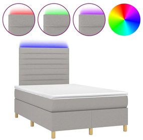 Letto a molle materasso e led grigio chiaro 120x200 cm tessuto