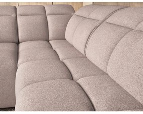 Divano angolare marrone chiaro allungabile/con contenitore (con penisola a destra/a L) e rivestimento in bouclé Falconn – ELTAP