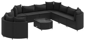 Set divani da giardino 10pz con cuscini in polyrattan nero