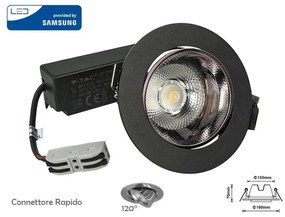 Faretto Led COB da Incasso 20W 3000K Rotondo Riflettore Orientabile Carcassa Nera Chip Samsung SKU-2120054