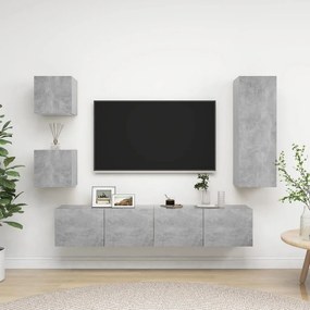 Set porta tv 5 pz grigio cemento in truciolato