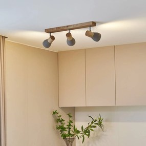 Faretto Lindby Filiz a 3 luci, lunghezza 47 cm, legno, cemento, E14