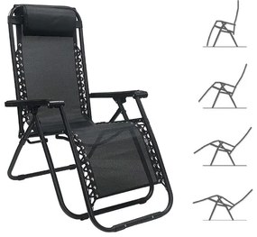 Sdraio poltrona relax da esterno LOUIS reclinabile in tessuto textilene NERO