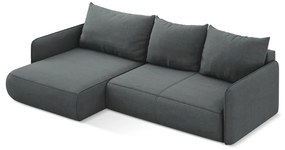 Divano angolare grigio allungabile/con contenitore (con penisola a sinistra) Nanea – Makamii
