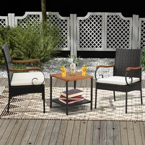 Costway Set di 2 sedie in rattan con cuscino telaio in metallo, 2 Sedie in rattan per esterni 55x60x89cm Beige