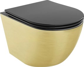 Mexen Lena WC Rimless con sedile a chiusura rallentata slim, duroplast, nero opaco/décor dorato a linee - 30224077