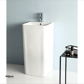 Lavabo Freestanding Con Scarico a Parete 42x41 Cm Karag "Marmoareado" Bianco Opaco