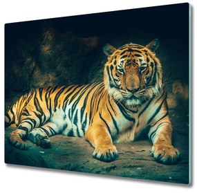Tagliere in vetro Tigre in una grotta 60x52 cm