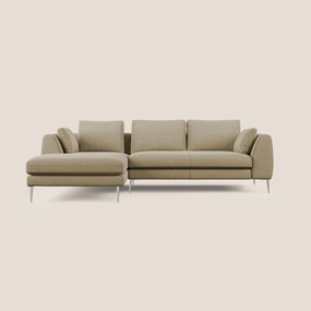 Plano divano moderno angolare con penisola in microfibra smacchiabile T11 beige 272 cm Destro