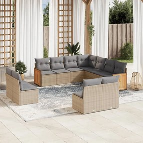 Set divani da giardino 11 pz con cuscini beige in polyrattan