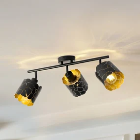 Lindby plafoniera Aralena, nero/oro, a 3 luci, lunghezza 70 cm