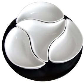 Set di 4 ciotole con vassoio TORO in ceramica e legno