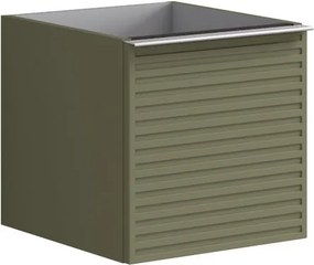 Cassettiera Pixel con 1 cassetto frontale Stripes laccato opaco verde salvia e maniglia alluminio brillante ante L.40 H.40 P.45,5 cm.