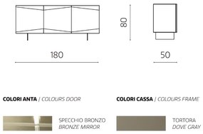 Madia credenza a 3 ante in vetro specchio bronzo scocca tortora e 2 piedini ISIDE