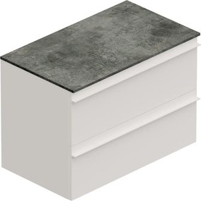 Mobile Linea L80 H55 P45 laccato bianco opaco 2 cassetti a chiusura ammortizzata e top gres nero creta per lavabo in appoggio
