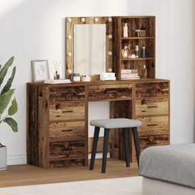 Set tavolo trucco 3 pezzi con led legno antico