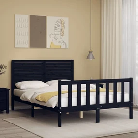 Giroletto con testiera nero 140x190 cm in legno massello