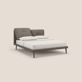 Ibuki letto con cuscini trapuntati regolabili e piedi in mogano in tessuto fiammato impermeabile T03 talpa