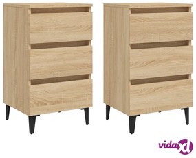 vidaXL Comodini con Gambe in Metallo 2pz Rovere Sonoma 40x35x69 cm