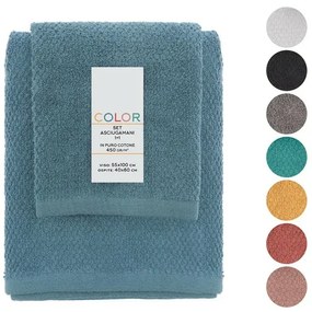 Set asciugamani bagno blu per viso e ospite in cotone puro Spring