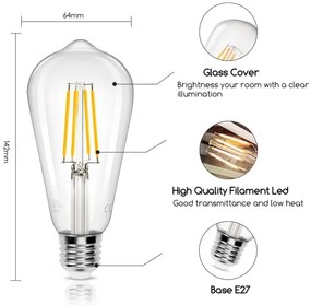Lampadina LED ST64 E27/8W/230V 2700K - Aigostar