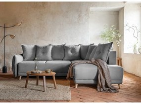 Divano letto in velluto a coste grigio (angolo destro) Lazy Lukka - Miuform