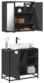 Set Mobili Da Bagno 2 Pz Nero İn Legno Multistrato /