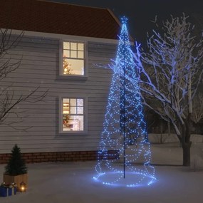 Albero di Natale con Palo in Metallo con LED Multicolore e Bianco, 3 m e 5 m, Blu / 500 / 5 m