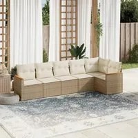 Set Divano da Giardino 6 pz con Cuscini Beige in Polyrattan 3225988