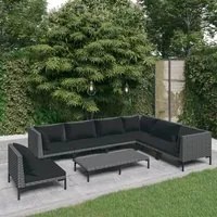 Set Divani Giardino 8 pz con Cuscini in Polyrattan Grigio Scuro 3099857