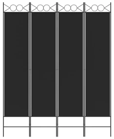 Divisorio a 4 pannelli nero 160x200 cm in tessuto