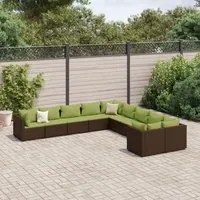 Set Divani da Giardino 10pz con Cuscini in Polyrattan Marrone 3308350