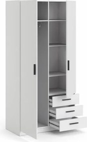 Armadio Guardaroba 2 Ante 3 Cassetti Con Barra Appendiabiti Bianco