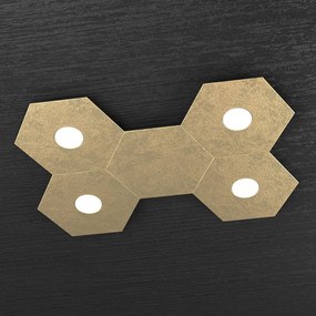 Plafoniera Moderna 5 Moduli Hexagon Metallo Foglia Oro 4 Luci Led 12X4W