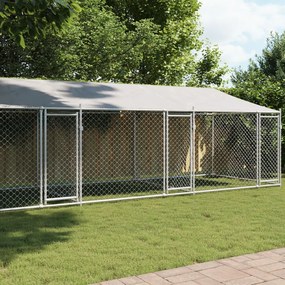 Gabbia Cani Con Tetto E Porte Grigia 8x2x2 M İn Acciaio Zincato /