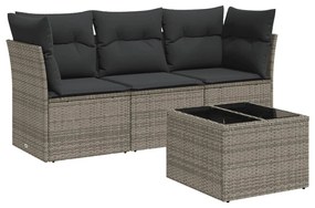 Set divani da giardino 4 pz con cuscini in polyrattan grigio