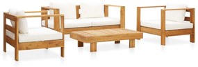Set divani da giardino 4 pz con cuscini crema legno di acacia