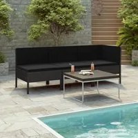 Set Divani da Giardino 3 pz con Cuscini in Polyrattan Nero 310203