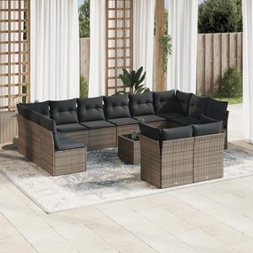 Set Divani da Giardino 13 pz con Cuscini Grigio in Polyrattan