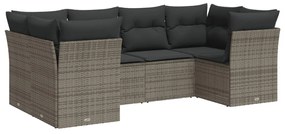 Set divano da giardino 6 pz con cuscini grigio in polyrattan