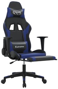 Sedia da gaming massaggiante poggiapiedi nero e blu similpelle